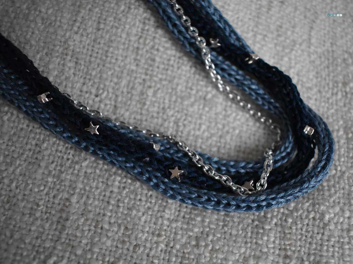 blue french knitted necklace