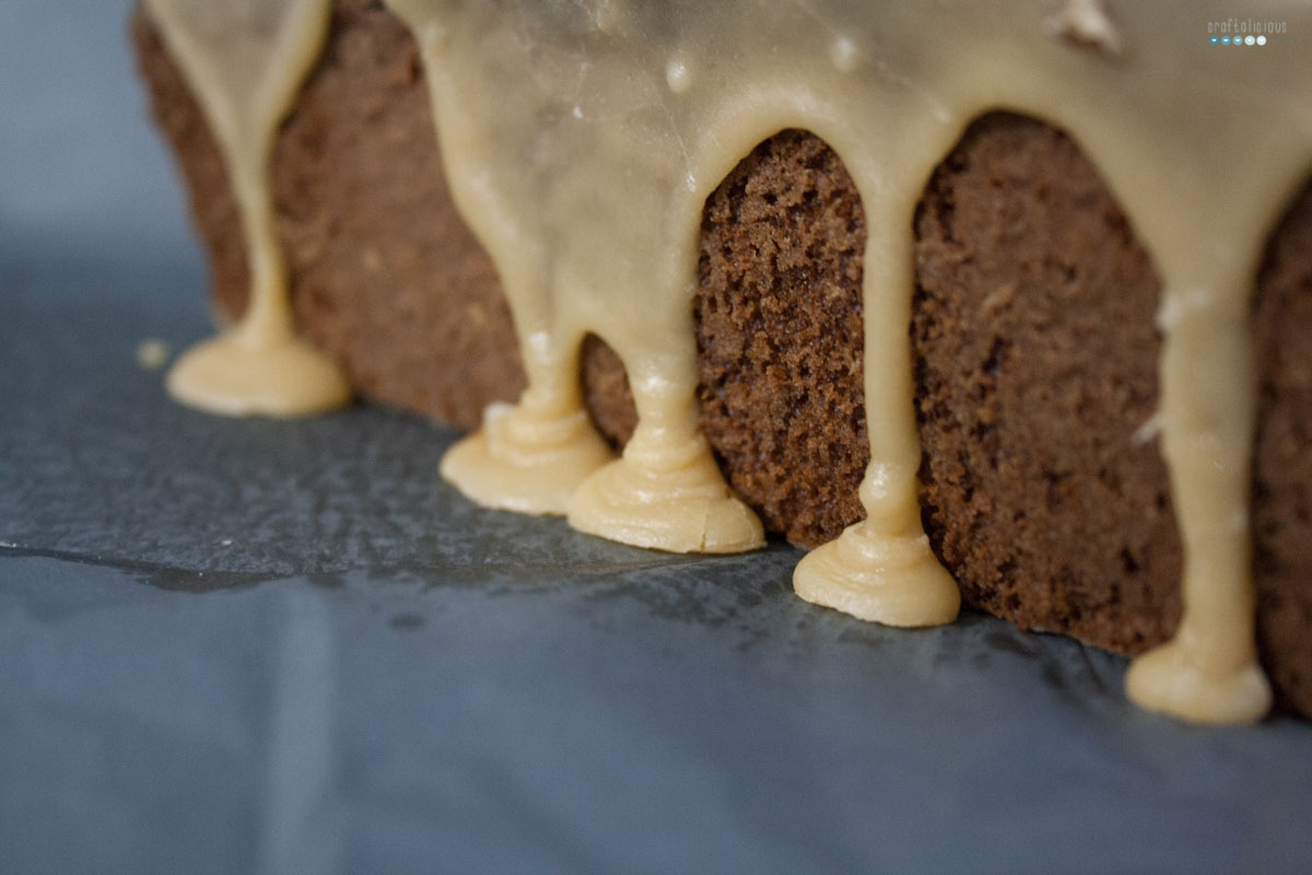Apple Yogurt Cake with butter maple glaze detail