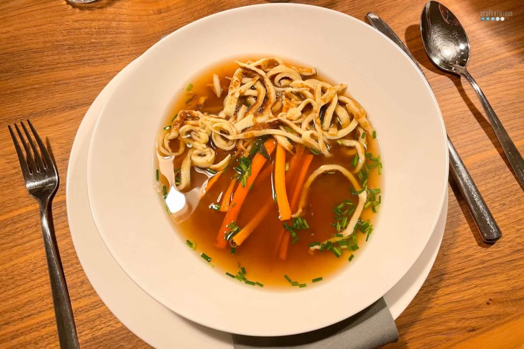 birthday present for mom plate of Swabian pancake soup with carrot sticks