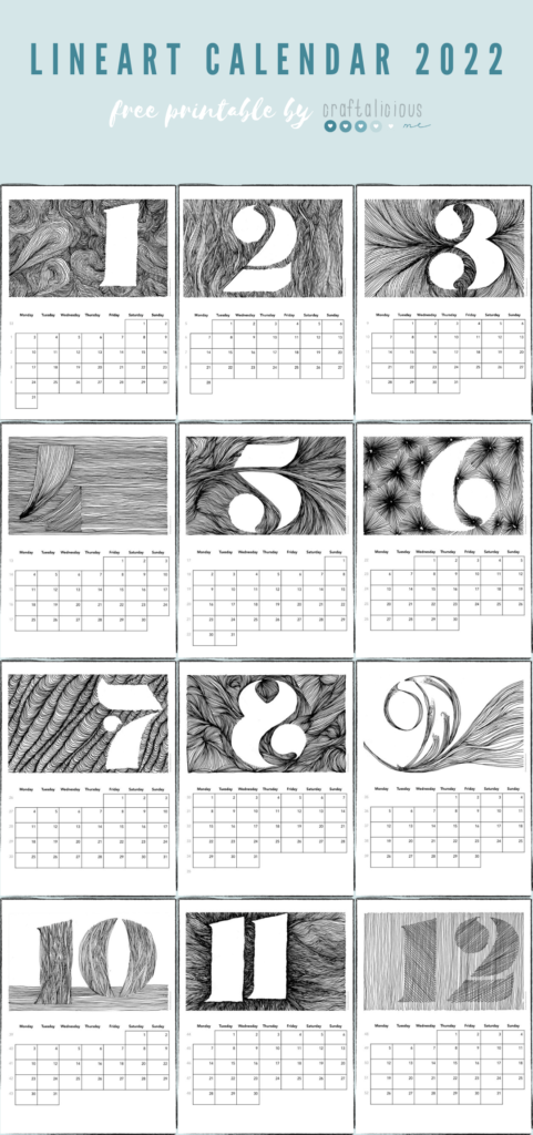free printable calendar 2022 LineArt craftaliciousme seeking creative life