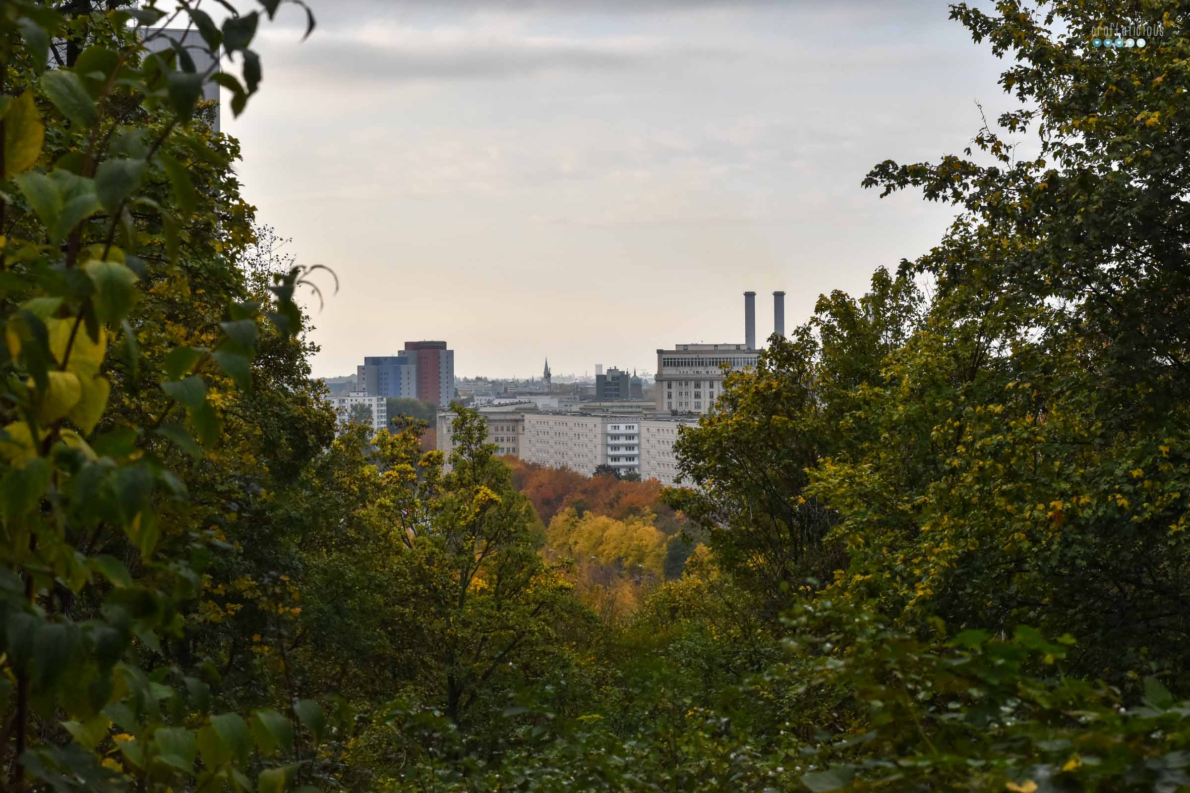change and moving forward skyline over Berlin with fall foliage