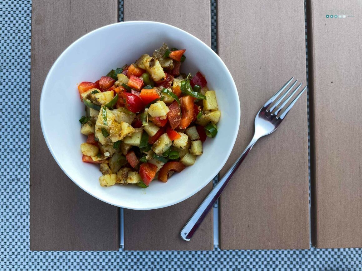 red pepper potato salad table