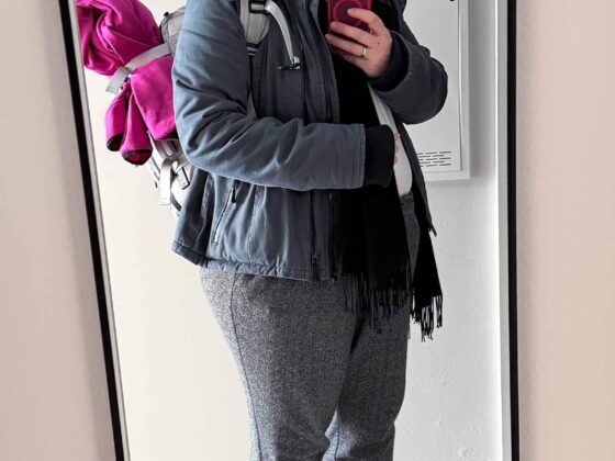 My Arctic Adventure mirror selfie with coat and back back